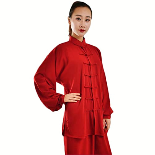 Kung Fu Vêtements Tai Chi Uniformes Kung FU Costume Arts Martiaux Costume Tenue Wing Chun pour Homme Et Femme,Red-M