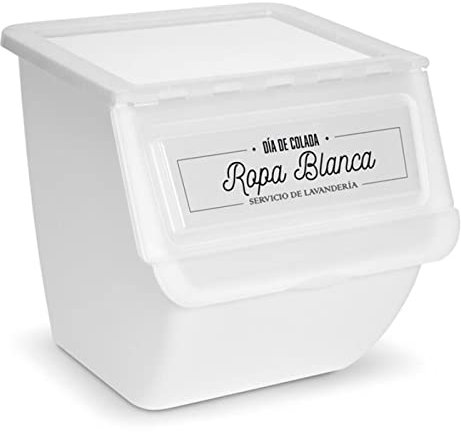 Acan Contenedor de plástico apilable con ruedas, organizador de ropa sucia, caja de almacenamiento para colada (Ropa blanca, 36 litros, 36 x 38,5 x 38 cm)