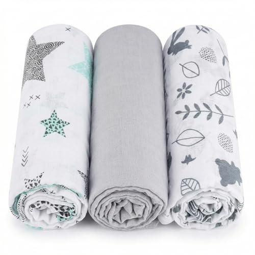 BABYSAFE Musslor för nyfödd ekologisk bomull 80 x 70 cm, 3-pack - babyfilt mjuk och andningsbar bomull OEKO-TEX-certifierad, tillverkad i Europa