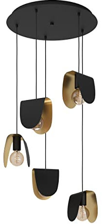 EGLO Hängelampe Serenara, Pendelleuchte Esstisch 5-flammig, Esszimmerlampe aus Metall in Schwarz und Gold, Hängeleuchte mit E27 Fassung, Ø 50 cm