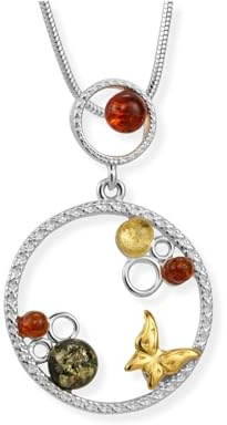 Copal Collier Raffiné Avec Ambre Baltique Et Pendantif Papillon En Argent 925