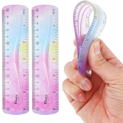 Grevosea 2 Stück Flexibles Lineal Bunt Lineal Weich Lineal 15cm Buntes Weiches Lineal Kunststoff Lineal Weiches Biegbares Lineal für Schule Klassenzimmer Büro,Kinder und Erwachsene-15 Cm