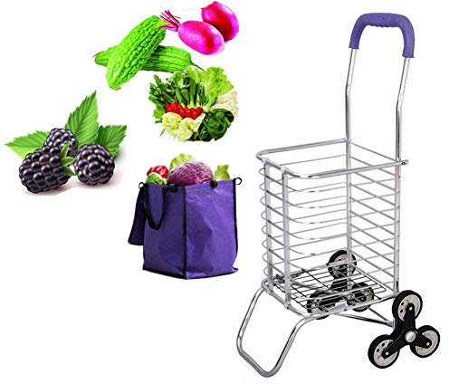 HAicom Zusammenklappbarer Faltwagen, Outdoor-Einkaufstaschen, Treppensteiger-Einkaufswagen, leichte Aluminiumlegierung mit drehbaren Rädern, großer Wagen, faltbar, gro