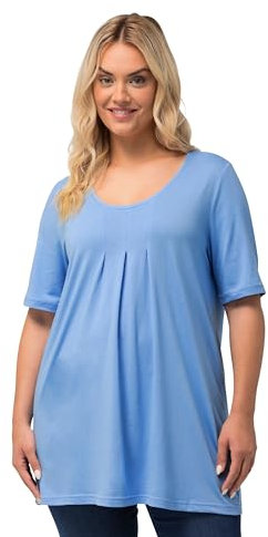 Ulla Popken Damen große Größen Übergrößen Plus Size T-Shirt, Zierfalten, A-Linie, Rundhals, Halbarm, Modal wolkenblau 46+ 796473718-46+