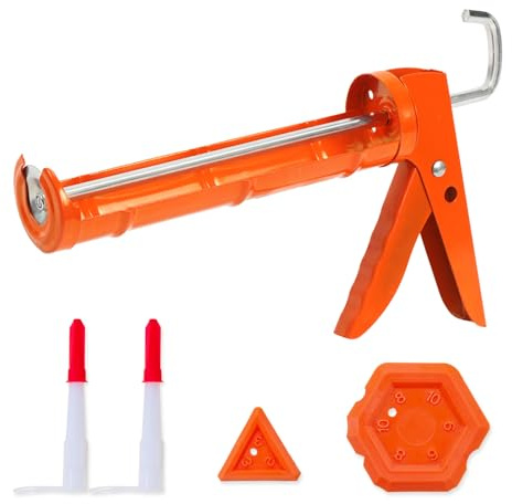 Holothurian Caulking Gun, Caulk Gun No Drip,Sealant Finishing Tool Grout Scraper for Kitchen Bathroom Window Sink Joint, 1/10 Gallon Cartridge, 10:1 Thrust Ratio, Orange