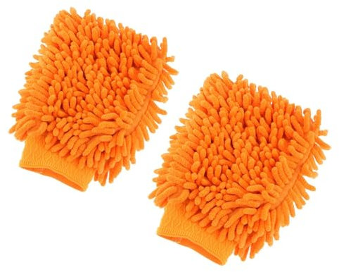 ZEACCT 2 Pezzi Guanto per Lavaggio Auto, Guanto per Autolavaggio Arancione, Guanto da Lavaggio Super Assorbente, Double Face Assorbente Asciutto E Bagnato Guanto, per Finestre, Specchi