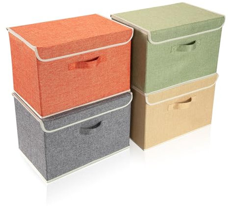 BrilliantJo Cajas de Almacenamiento con Tapa, Canasta de Almacenamiento de Ropa Plegable con asa para Juguetes, Libros, Armario, Dormitorio, hogar, 38 * 25 * 25cm 4 colores del arco iris