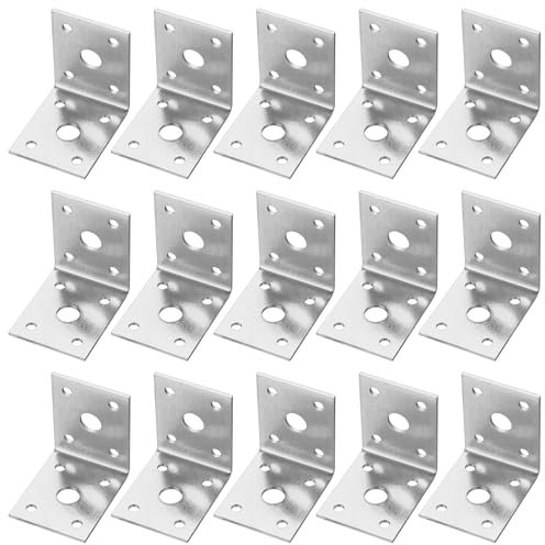 15 STK Winkelverbinder, 50 x 50 x 40 x 1,8 mm Schwerlastwinkel für Holzverbinder Metallwinkel 90 Grad, Kohlenstoffstahlwinkel, Bauwinkel, Winkelblech Montagewinkel, Sturmwinkel für Dachlatten