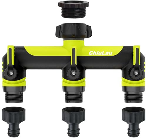 ChiuLau 3 Way Garden Hose Splitter, 3/4 Outdoor Faucet Splitter and Tap Connector, Garden Tap Adapter Hose Connector, Extended Handle Individual On/Off, for Outdoor Gardening(Green)