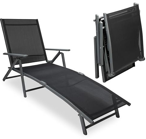 sunnypillow Sonnenliege klappbar - 150 kg belastbar - Gartenliege aus Aluminium für Garten Balkon Terrassen Pool wetterfest - Liegestuhl mit 8 Fach Verstellbarer Rückenlehne mit Armlehnen - Anthrazit