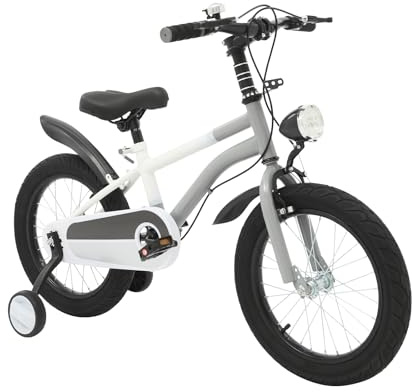 BJTDLLX Vélo pour enfant de 16 pouces pour les enfants de 5 à 8 ans, hauteur ajustable, vélo pour enfant avec lumière et roues stabilisatrices, 3 roues, capacité de charge de 60 kg (gris)