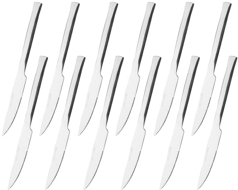 Parlynies Steak Knives Set of 12, Stainless Steel Serrated Kitchen Knives with Ergonomic Handle, Sharp Dinner Table Knives for Home Restaurant