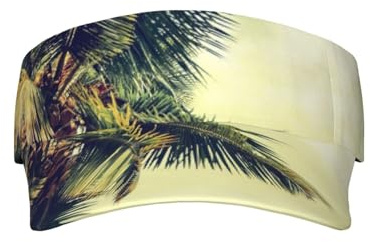 Palm Tree Rocky Shore Print Sun Visor Cap - Women Ponytail Baseball Cap, Sport Outdoor Plain Visor Hat, Adjustable Twill Golf Tennis Hats Black