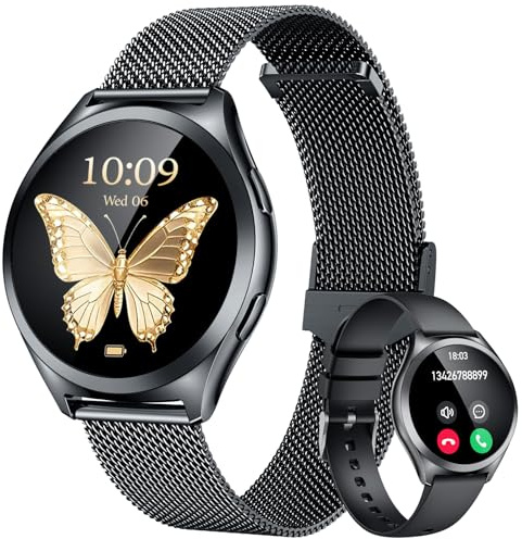 Montre Connectée Femme Smartwatch Sport: Repondre Appel 1.27'' HD Étanche Écran Tactile Podomètre Fréquence Cardiaque SpO2 Moniteur de Sommeil Mode Multisports Fitness Tracker pour Android iOS (Ronde)