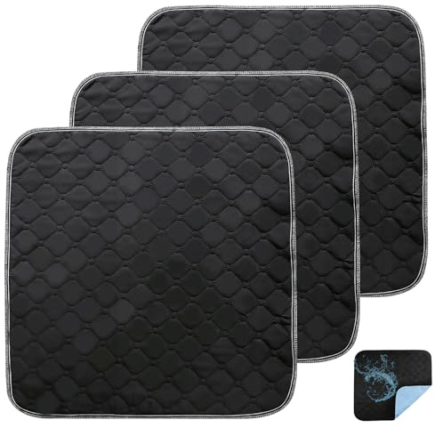 Euablfo 3 protectores lavables para la incontinencia, 50 x 50 cm, lavables para incontinencia, impermeables y reutilizables, para cama, silla de ruedas, coche o sofá