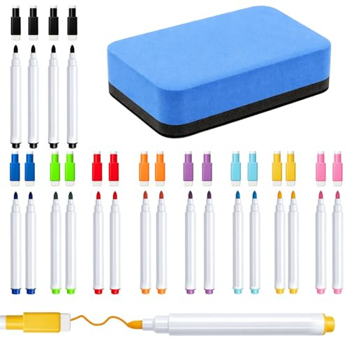 MmotZsb Whiteboard Marker, 20 Stück Komplettset Mit 8 Farben Und Radierer, Ideal Für Büro, Schule Und Zuhause, 11.5 Cm Länge, 1.2 Cm Durchmesser