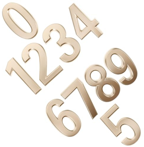 MAGICLULU 10pcs Brass 3d Door Number Stickers 70mm Peel and Stick House Numbers for Hotel Room Signs Address Plaques for Mailbox and Acrylic Door Gold Room Plates