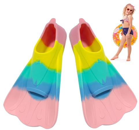 KBIBCK Pinne da nuoto per bambini, in silicone, corte, pinne da allenamento, per immersioni, adatte per le taglie 27-29, pinne corte per bambini, allenamento nel nuoto, XXS (Macarons)