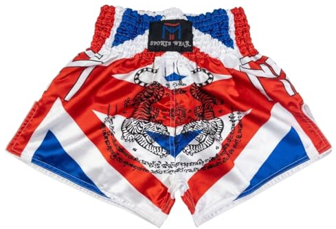 Muay Thai Fight Shorts Clothing Training Cage Fighting Grappling Martial Arts Kickboxing Shorts Clothing (UK, Alpha, M, Regular, Regular, UK Flag)