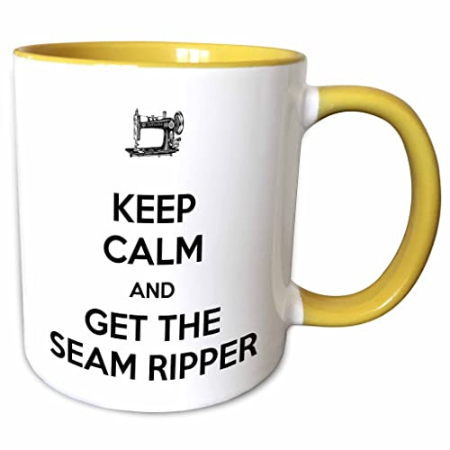 3dRose Keep calm and get the seam ripper, White and Black, 11oz Two-Tone Yellow Mug