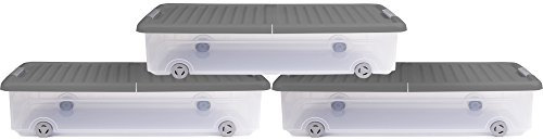 Ondis24 Unterbett Box Roller scatola 35 W, Plastica, Grau, 3 pezzi