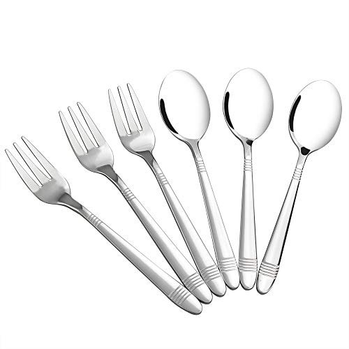 Bblina 6 Pieces Dessert Forks and 6 Pieces Dessert Spoons, Stainless Steel Small Forks Spoons Set