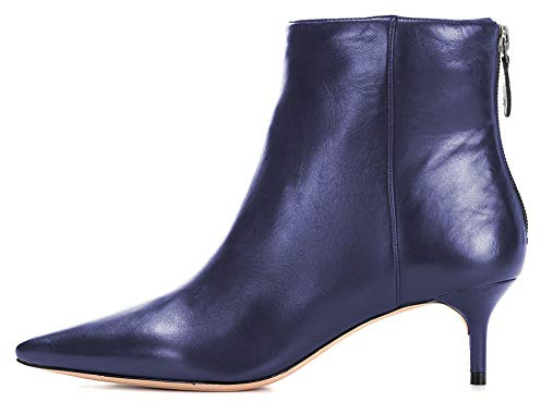 Stivaletti da donna eleganti e alla moda a punta con tacco basso kitten, stivaletti alla caviglia con cerniera autunno inverno con tacco a spillo, Blu, 39.5 EU
