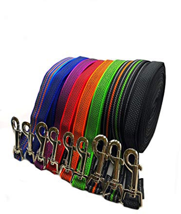 Schleppleine Hundeleine gummiert 1m - 40m / 20mm breit/für mittlere und große Hunde mit/ohne Handschlaufe Fährtenleine/Übungsleine (5m MIT Handschlaufe, Schwarz gummiert)