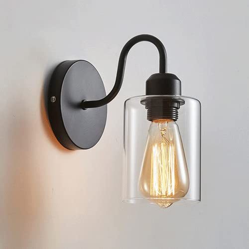 Svart modern sminklampa, 1-ljus rustik vägg sminkspegellampor Badrumslampa, badrumslampa över spegel Vintage badlampor med klarglasskärmar