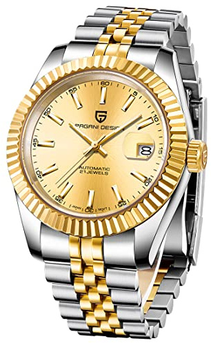 Pagani design Orologio Automatico da Uomo, Movimento Meccanico Automatico Giapponese, Elite Business Watch, Acciaio Inox, Moda Casual, Resistente all'Acqua fino a 100m… (Tutti gli ori 1645- PQ)