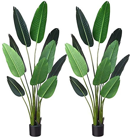 Fopamtri Künstliche Pflanze Künstlicher Paradiesvogel Baum 160 cm Plastik Pflanze Palme im Topf Tropical Hawaii Grün Fake Plant für Schlafzimmer Wohnzimmer Garten Deco (2 Stück)
