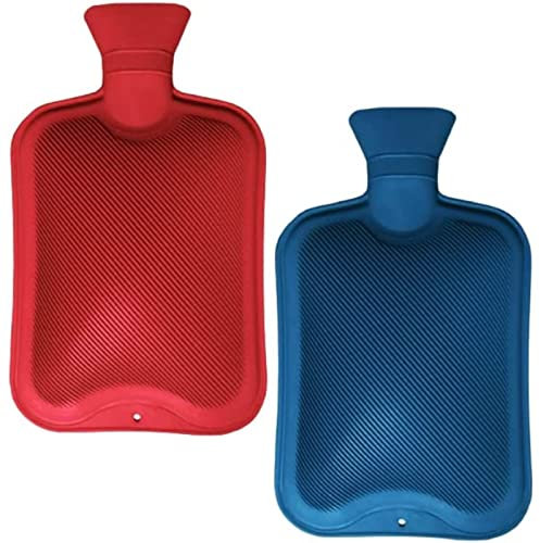 Bouillotte | Grande bouillotte en caoutchouc naturel 1 L | Sac d'eau chaude pour soulager la douleur sécurisé et étanche (lot de 2 couleurs assorties)