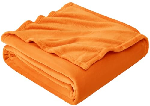 EHEYCIGA Large Fleece Throw Blanket for Sofa 220x240cm, Orange | Soft Fluffy Blanket for Bed, Warm Large Throws for Adults, Fit All Season