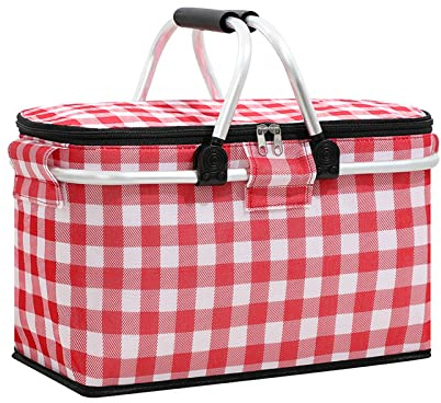 Bolsa isotérmica para pícnic, cesta térmica plegable de 22 litros, cesta de la compra con función de enfriamiento, tapa para oficina, camping, pícnic, color rojo