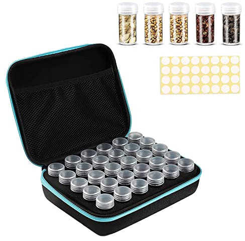 5D Diamond Painting Zubehör Boxen,Diamant Painting Aufbewahrungsbox,30 Fächer Aufbewahrungsbox mit Stickers,Diamond Painting Zubehör für Diamond Painting Bilder Strass Perlen DIY Handwerk (Blau)