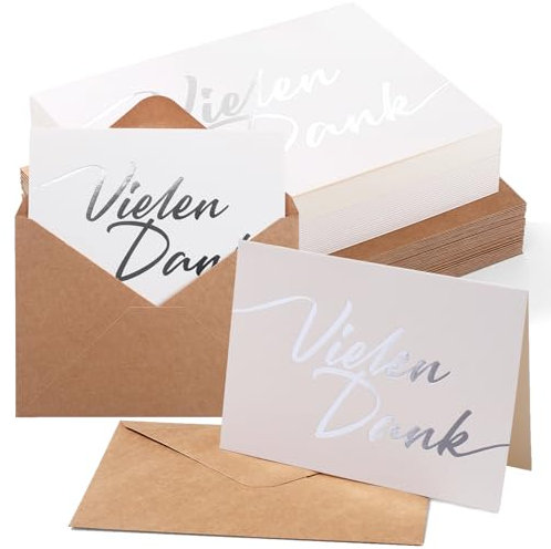 Donindis 50 Dankeskarten mit Umschlägen, Vielen Dank, Silberfolie, DIN A6