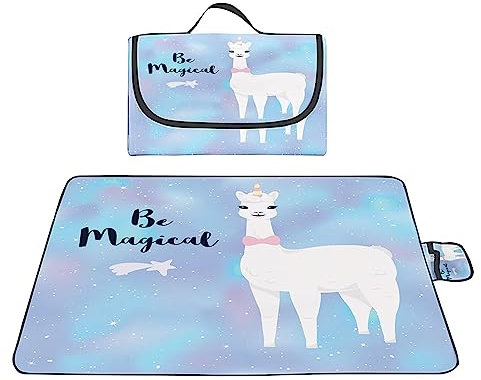 Picknickdecke 200x200cm,XXL Picknickdecke mit Wasserdichter Unterseite,Outdoor Stranddecke Sandfrei,mit Tragegriff Faltbare Picnic Blanket für Camping,Strand,Park,Familie,Konzerte Stern Alpaka
