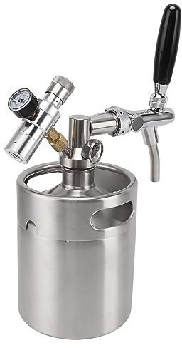 Mini Barril De Acero Inoxidable, Sistema Dispensador De Cerveza De 2 Litros, Calibre 60 PSI, Grifo De Cerveza De Barril Cuadrado Para Entusiastas De La Elaboración Casera, Mini Kit Portátil De Barril