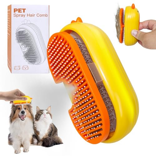 KatzenbüRste mit Dampf, 3-In-1 Katzen Dampfbürste mit Spray für Langes/Kurzes Haar, Hundebürste mit Dampf für Massage, Pflege und Haarentfernung, Dampfbürste Hund mit Wassertank und Spray