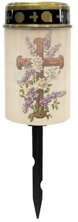 Uorisanigo Cross and Lavender Solar Powered Landscape Lights for Grave Memorial Gift Decor Flameless Waterproof Solar Power Outdoor Candle for Cemetery