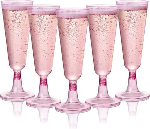 MATANA 24 Verres à Champagne en Plastique Rose Élégantes Premium, 150ml - Flûtes à Champagne, Coupes de Champagne pour Mariages, Anniversaires & Fêtes - Solide & Réutilisable