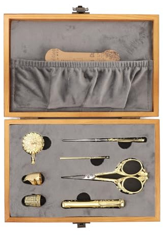 Caja de Costura Vintage, Kit de Costura Multifuncional de Madera con Dedal Cortador de Hilo, Caja de Almacenamiento de Costura | Kit de Almacenamiento para Manualidades | Juego