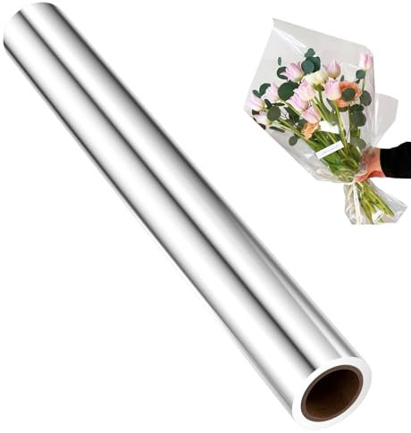 Elsrantor Geschenkfolie Transparent, Cellophanfolie Durchsichtig, Durchsichtiges Geschenkpapier, Durchsichtige Folie, Zellophanfolie, Klare Cellophan Rolle, für Blumen, Geschenkkörben (43cm x 30m)