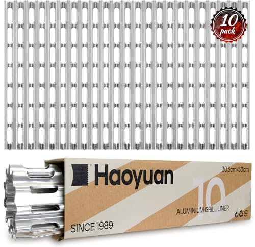 OSVINO Confezione da 10 topper usa e getta per barbecue, 30,5 x 50,8 cm, fogli di alluminio resistenti al calore, per barbecue a carbone, gas e griglie all'aperto, accessori per barbecue senza