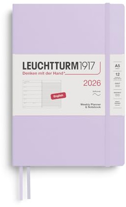 LEUCHTTURM1917 372672 Weekly Planner & Notebook Medium (A5) 2026, Softcover, 12 Months, Lilac, English