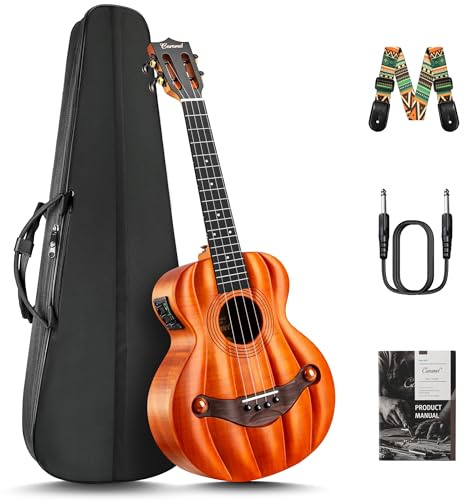 Caramel TEM45 Pumpkin Style Tenor Ukulele – 26 Inch Solid Top Flamed Okoume with EQ, Acoustic Electric Ukulele for Stage Performance & Professionals
