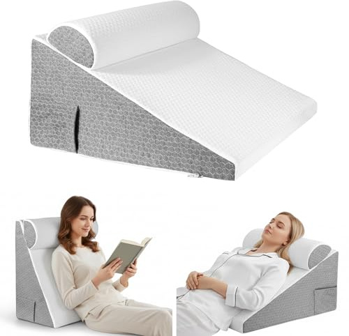 SLIGUY Oreiller Triangle de Coin de Lit, oreillers Triangulaires Pliants en Mousse pour Dormir, Lire, Regarder la télévision, Ajuster Les Oreillers de Soutien du Dos sur Le Lit, Coussin Assis