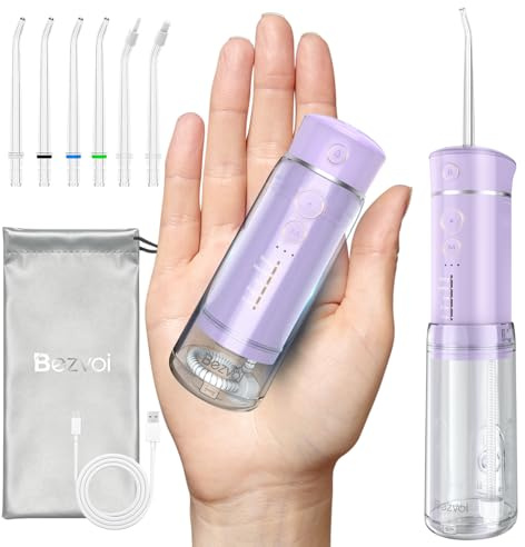 Bezvoi Idropulsore Dentale Portatile Senza Fili, 180ml Irrigatore Orale con 5 Modalità, IPX7 Impermeabile, Ricaricabile, Facile da Usare, Pulizia Profonda per Denti e Gengive, Viola