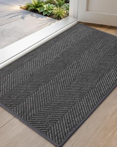 COLOR&GEOMETRY Ultradünne Innentürmatte maschinenwaschbare & rutschfeste Fußmatte, Flache Eingangsmatte für innen, saugfähiger Teppich für Diele, 81x122 cm, Flur in Dunkelgrau (gefaltet)