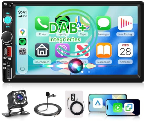 Rimoody 2 Din DAB/DAB+ Car Stereo with Wireless Carplay Android Auto | 7 Inch IPS Touchscreen Double Din Car Radio with Mirror Link Bluetooth FM AM RDS EQ USB Type-C SWC Backup Camera